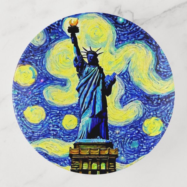 Starry Night Statue Of Liberty New York Trinket Tray (Front)