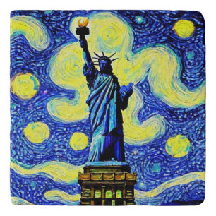 Starry Night Statue Of Liberty New York Trivet