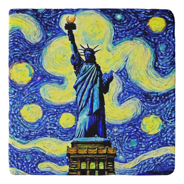 Starry Night Statue Of Liberty New York Trivet (Front)