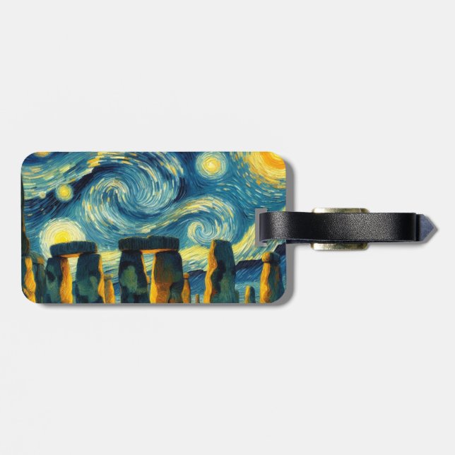 Starry Night Stonehenge Luggage Tag (Back Horizontal)