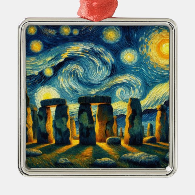 Starry Night Stonehenge Metal Ornament (Front)