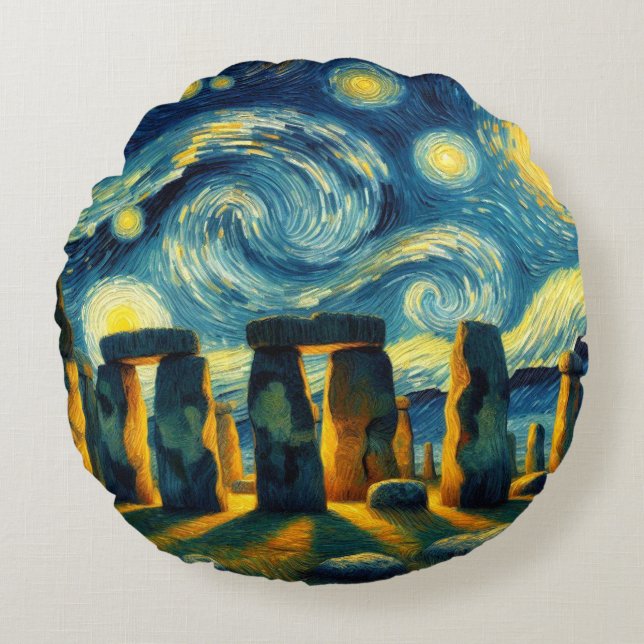 Starry Night Stonehenge Round Pillow (Front)