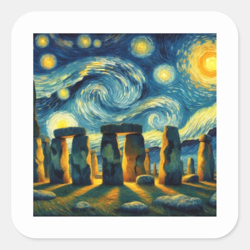 Starry Night Stonehenge Square Sticker