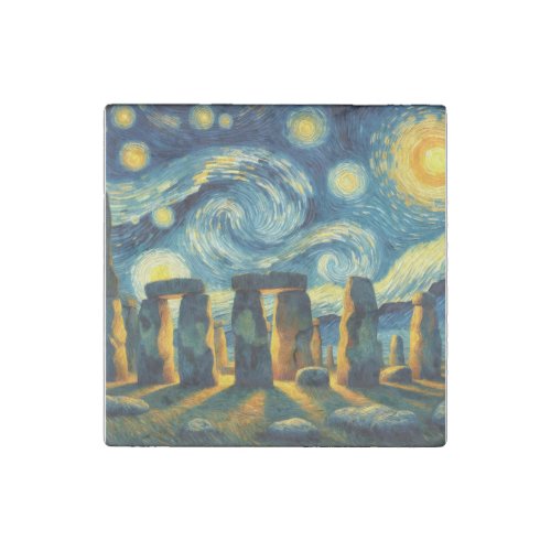 Starry Night Stonehenge Stone Magnet
