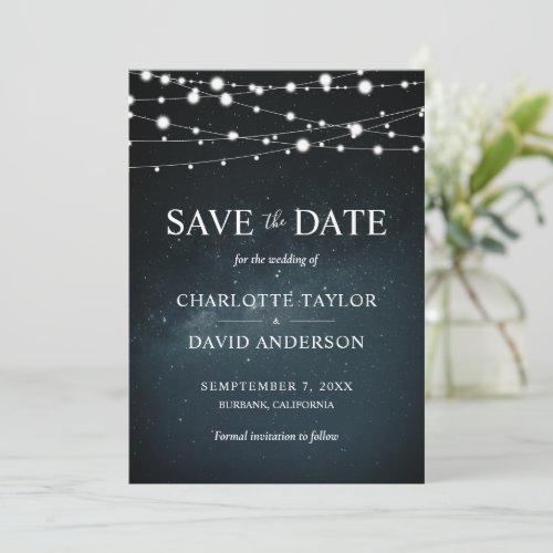 Starry Night String Lights Wedding Save The Date
