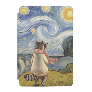 Starry Night Stroll – Cozy Raccoon Art iPad Mini Cover