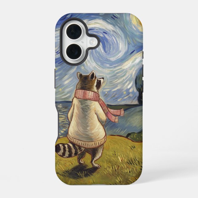 Starry Night Stroll  – Cozy Raccoon Art iPhone Case (Back)