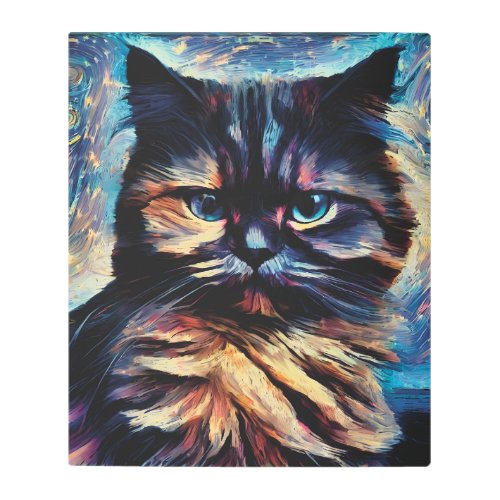Starry Night Style Jewel Tone Colorful Kitty Cat Metal Print