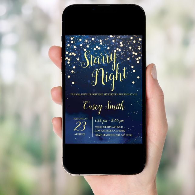 Starry Night Sweet Sixteen Birthday Invitation (Front Digital)