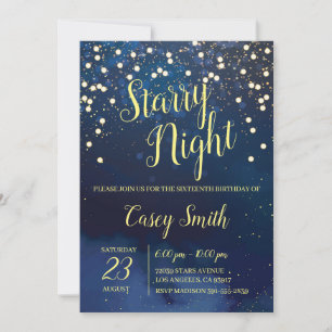 Starry Night Sweet Sixteen Birthday Invitation