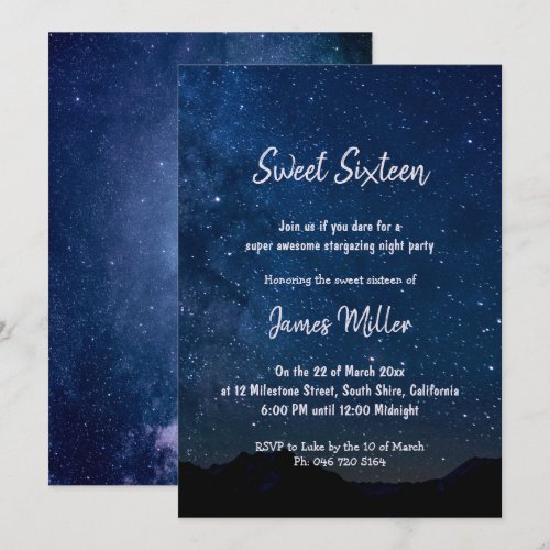Starry Night Sweet Sixteen Boys night invitation