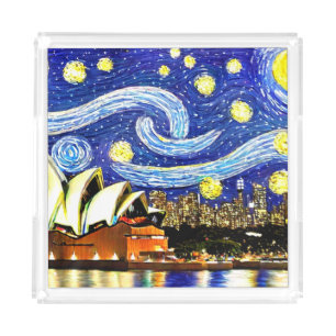 Starry Night Sydney Australia Opera House Acrylic Tray