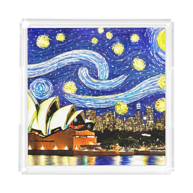 Starry Night Sydney Australia Opera House Acrylic Tray (Front)