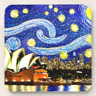 Starry Night Sydney Australia Opera House Beverage Coaster