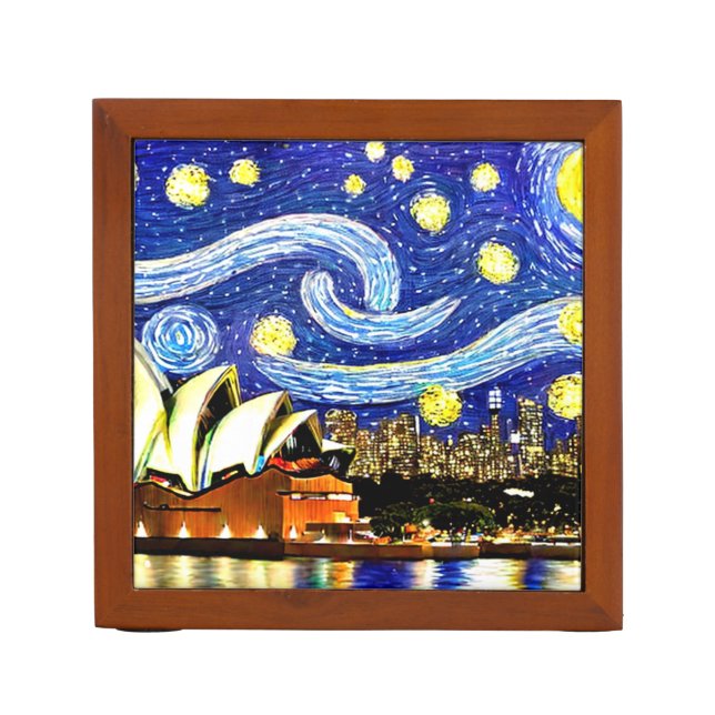 Starry Night Sydney Australia Opera House Desk Organizer (Front)