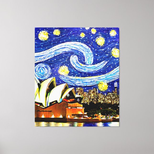 Starry Night Sydney Australia Opera House Drawstri Canvas Print (Front)