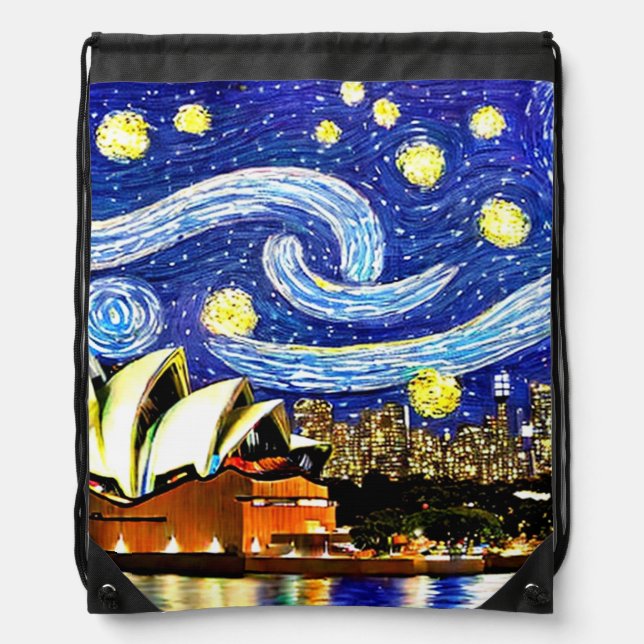 Starry Night Sydney Australia Opera House Drawstring Bag (Front)