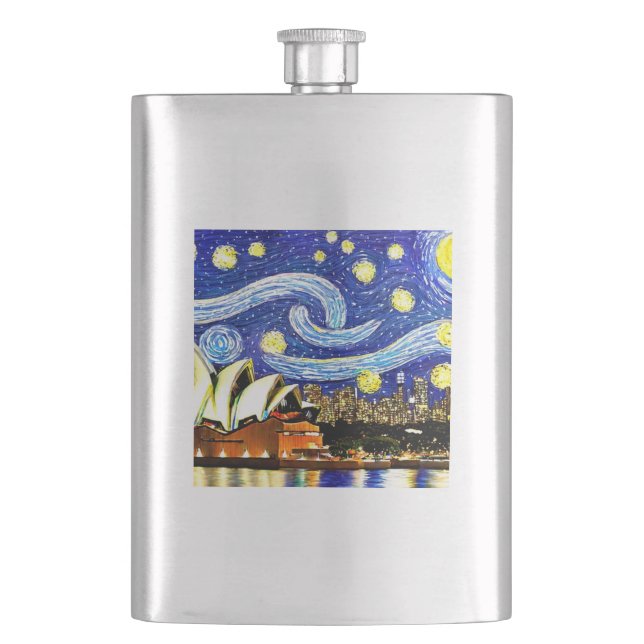 Starry Night Sydney Australia Opera House Flask (Front)
