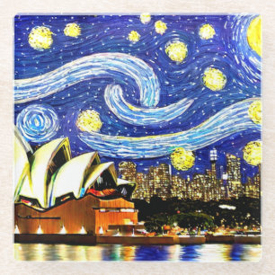 Starry Night Sydney Australia Opera House Glass Coaster