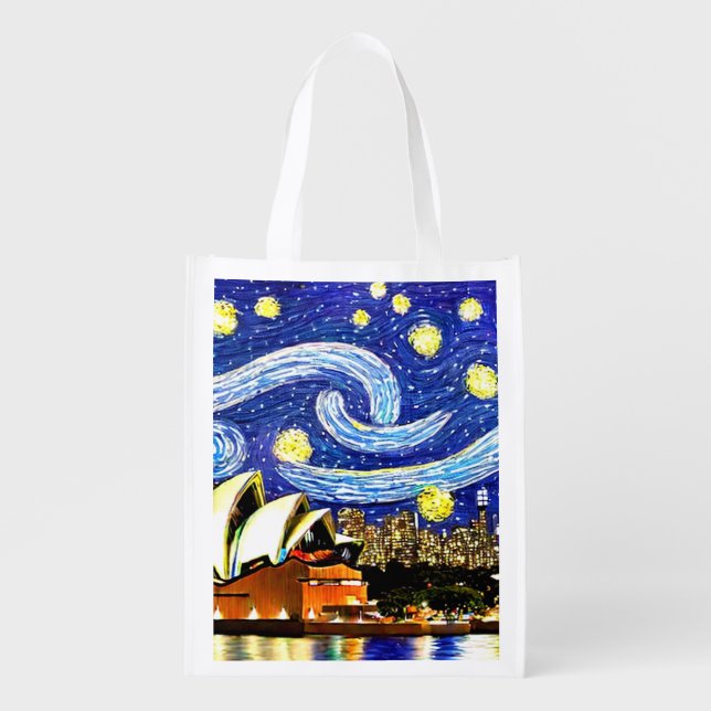 Starry Night Sydney Australia Opera House Grocery Bag (Front)