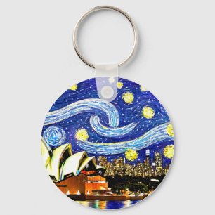 Starry Night Sydney Australia Opera House Keychain
