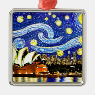 Starry Night Sydney Australia Opera House Metal Ornament