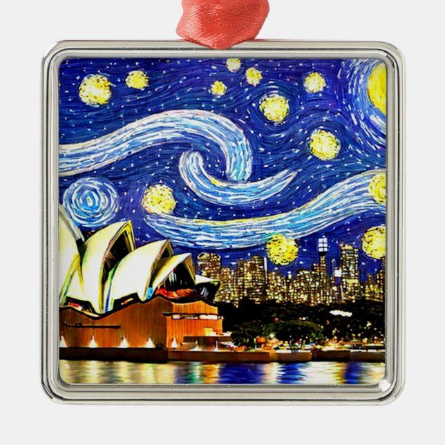 Starry Night Sydney Australia Opera House Metal Ornament (Front)