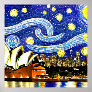 Starry Night Sydney Australia Opera House Poster
