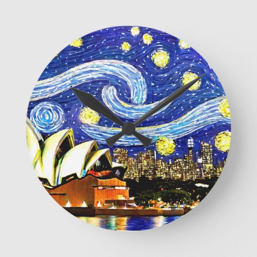 Starry Night Sydney Australia Opera House Round Clock