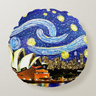 Starry Night Sydney Australia Opera House Round Pillow
