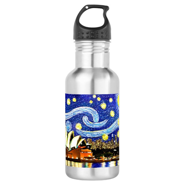 Starry Night Sydney Australia Opera House Stainless Steel Water Bottle (Front)