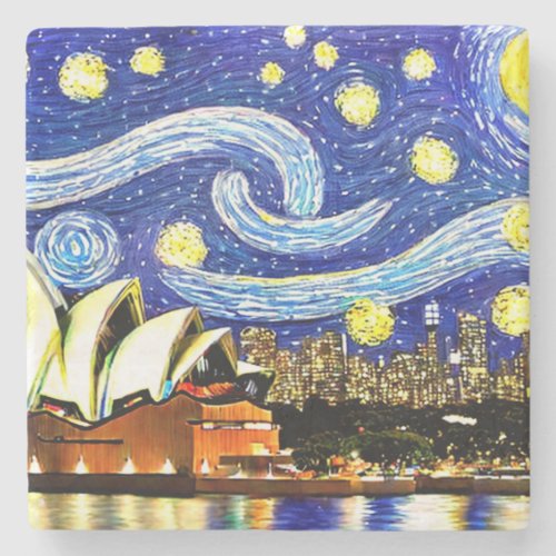 Starry Night Sydney Australia Opera House Stone Coaster