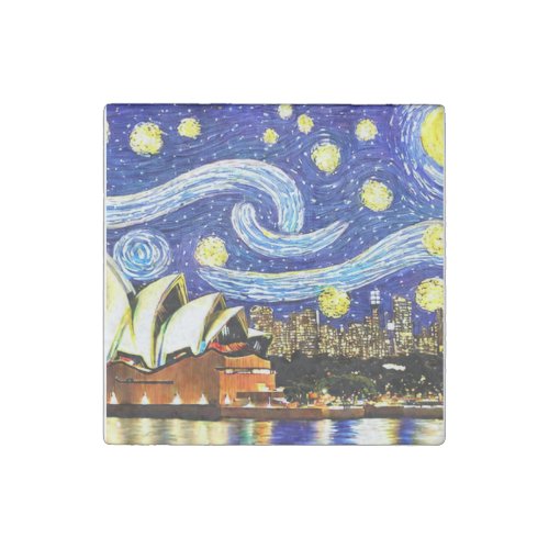 Starry Night Sydney Australia Opera House Stone Magnet