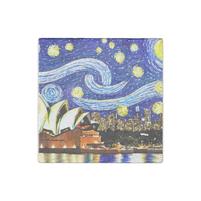Starry Night Sydney Australia Opera House Stone Magnet (Front)