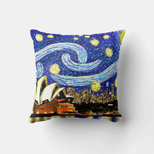 Starry Night Sydney Australia Opera House Throw Pillow