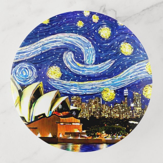 Starry Night Sydney Australia Opera House Trinket Tray (Front)