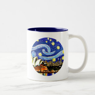 Starry Night Sydney Australia Opera House Two-Tone Coffee Mug