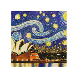 Starry Night Sydney Australia Opera House Wood Wall Art
