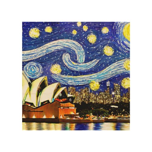 Starry Night Sydney Australia Opera House Wood Wall Art