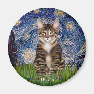 Starry Night - Tabby Tiger cat 30 Magnet