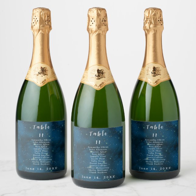 Starry Night Table Number Wedding Sparkling Wine Label (Bottles)
