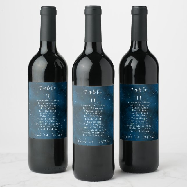 Starry Night Table Number Wedding Wine Label (Bottles)