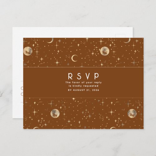 Starry Night Terracotta and Gold Wedding RSVP Postcard