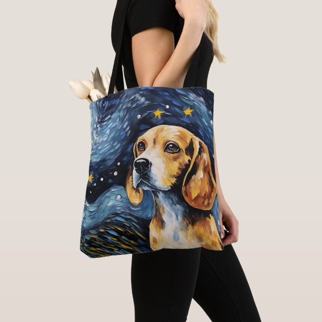 STARRY NIGHT THEMED BEAGLE DOG TOTE BAG (Close Up)
