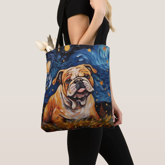 STARRY NIGHT THEMED BULLDOG DOG TOTE BAG (Close Up)