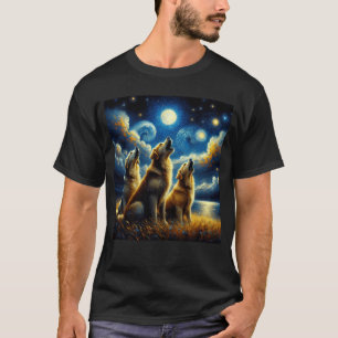 Starry Night Three Golden Retrievers Howling at T-Shirt