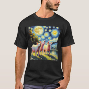 Starry Night Three Pigs Howling at Moon Van Gogh T-Shirt