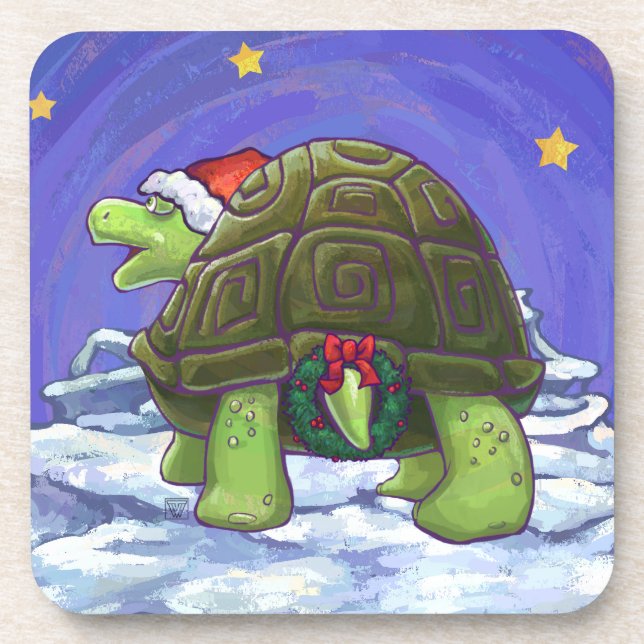 Starry Night Tortoise Christmas Drink Coaster (Front)