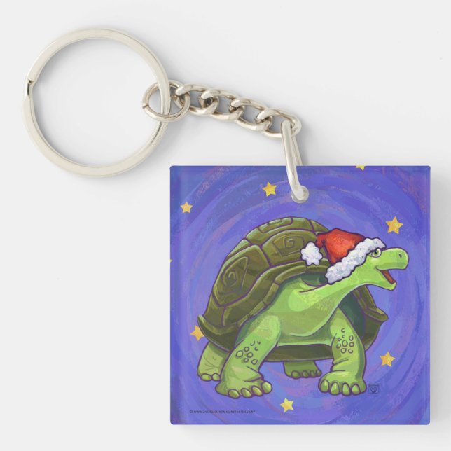 Starry Night Tortoise Christmas Keychain (Front)