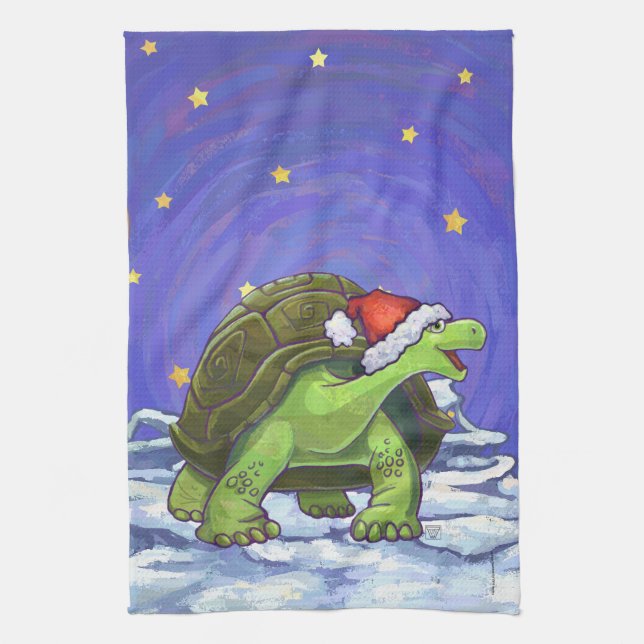Starry Night Tortoise Christmas Kitchen Towel (Vertical)